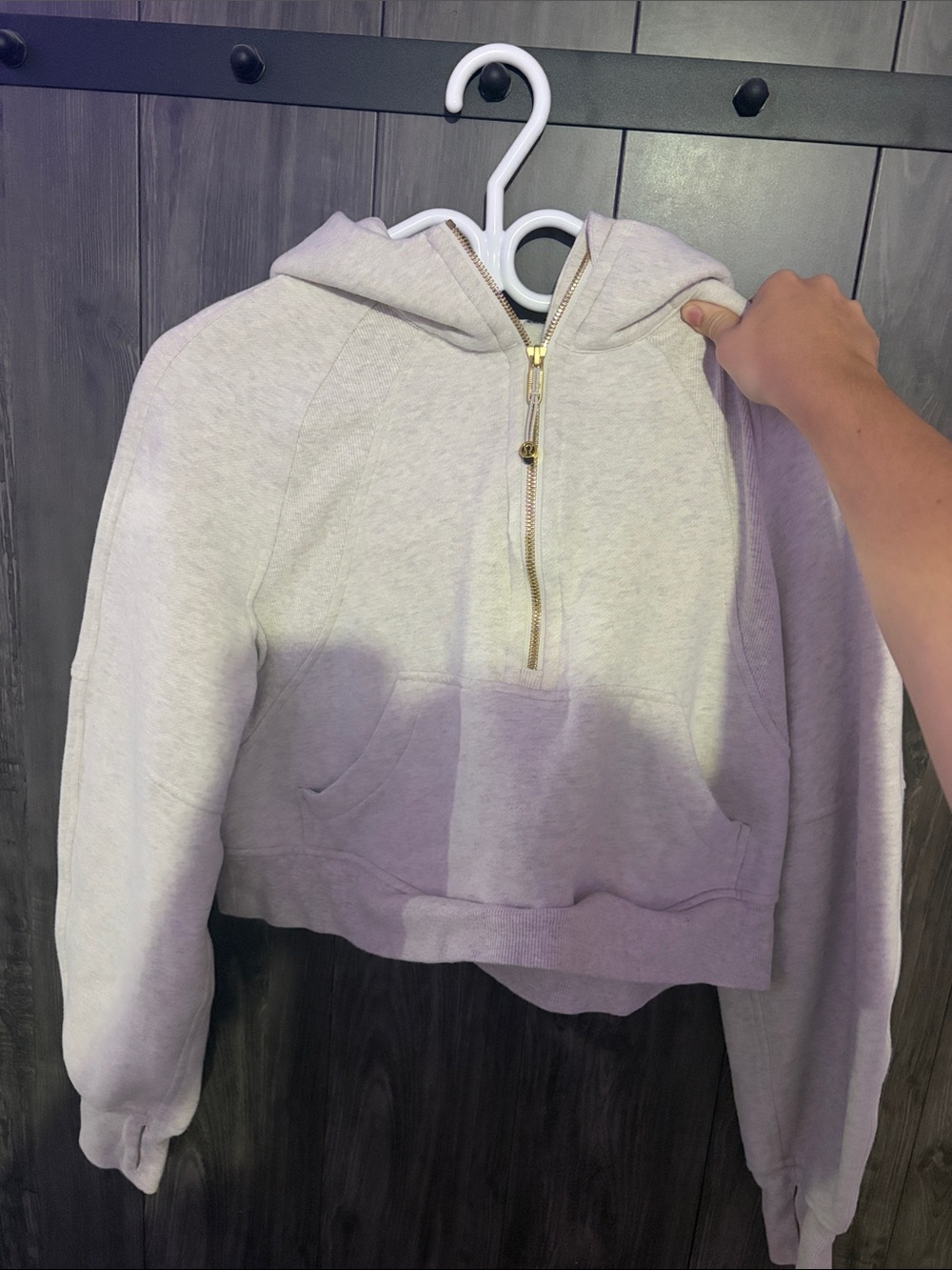 lululemon athletica Cropped Cream Half-Zip Hoodie with Gold Zipper